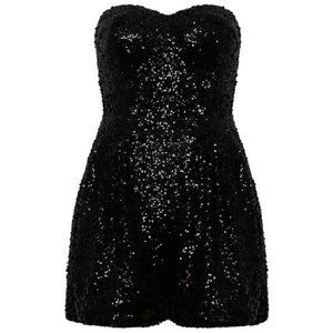 Rare London Black Sequin Cup Romper Playsuit